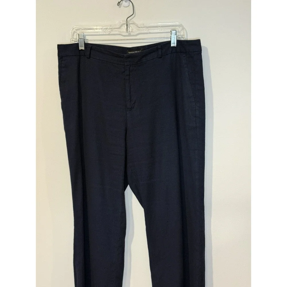 Banana Republic LOGAN Pants 12 Tall Navy Blue Linen Blend Wide Leg Trousers